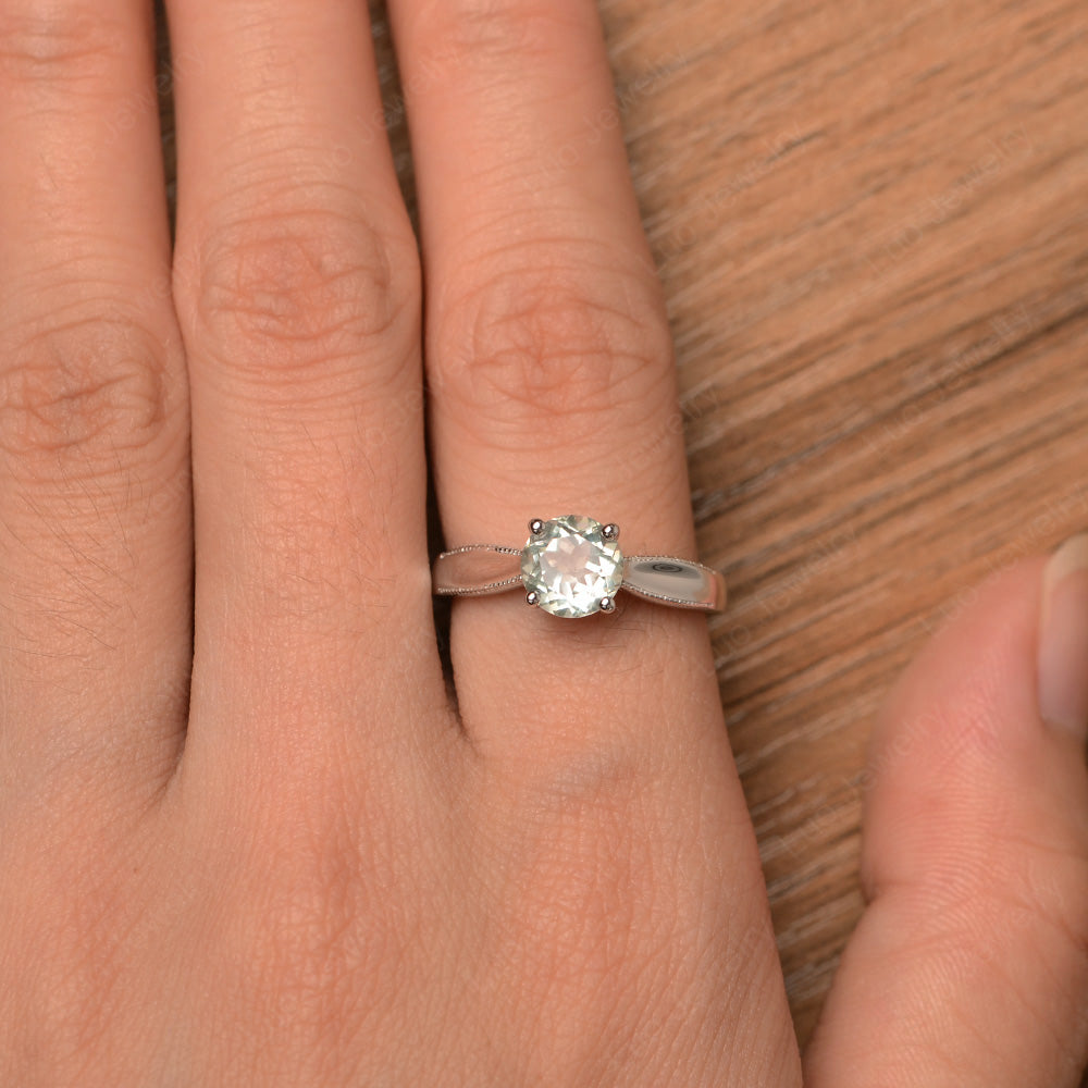 Green Amethyst Ring Solitaire Engagement Ring - LUO Jewelry