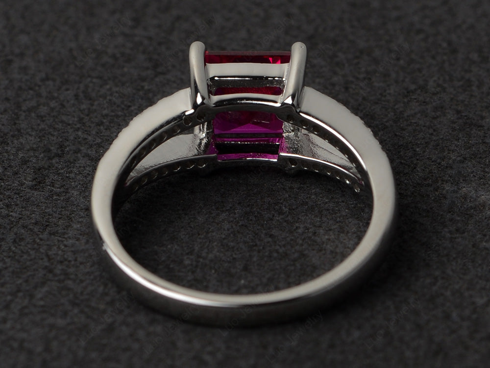 Square Cut Ruby Split Shank Wedding Ring - LUO Jewelry