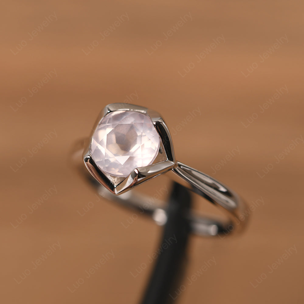 Round Rose Quartz Solitaire Ring - LUO Jewelry