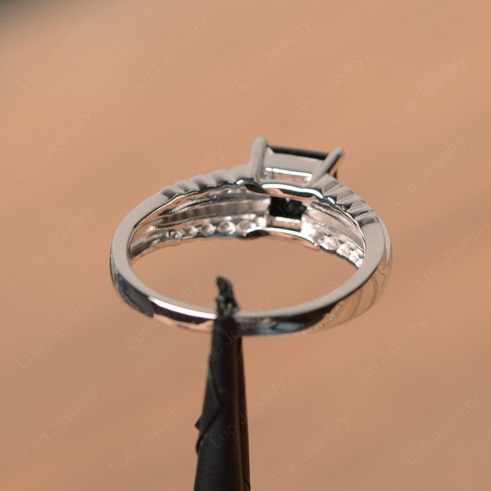 Princess Cut Black Stone Art Deco Ring Silver - LUO Jewelry