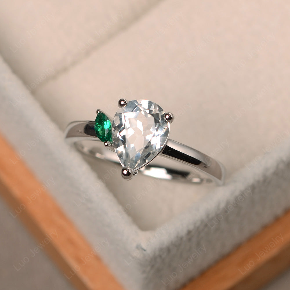 Unique Pear Shaped White Topaz Wedding Ring - LUO Jewelry