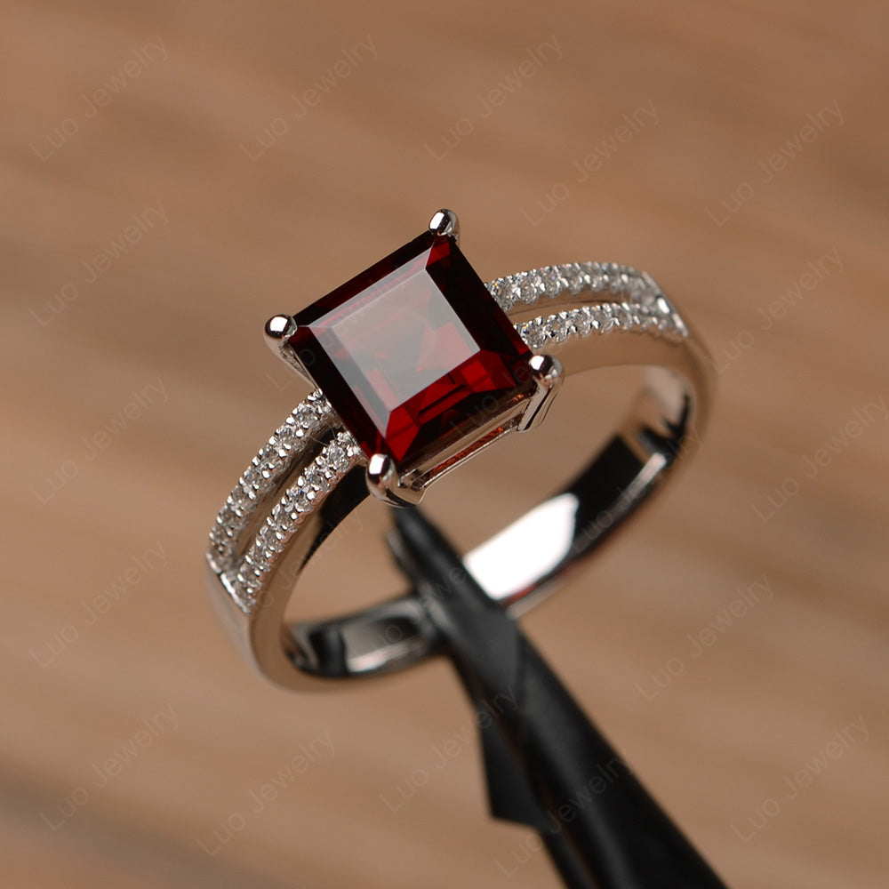 Double Band Square Cut Garnet Ring Silver - LUO Jewelry