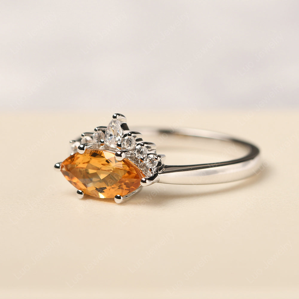Horizontal Marquise Citrine Ring White Gold - LUO Jewelry