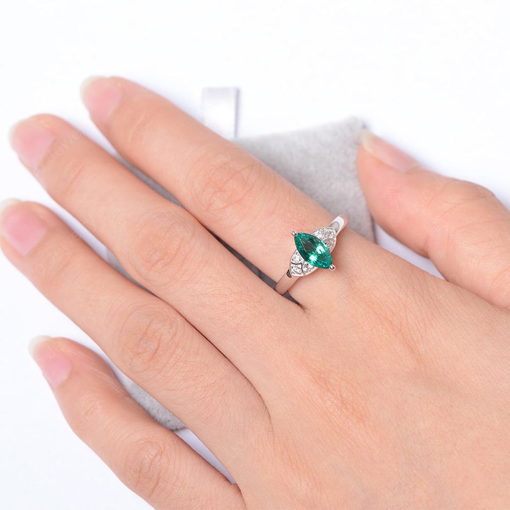 Marquise Cut Lab Emerald Ring Gold - LUO Jewelry