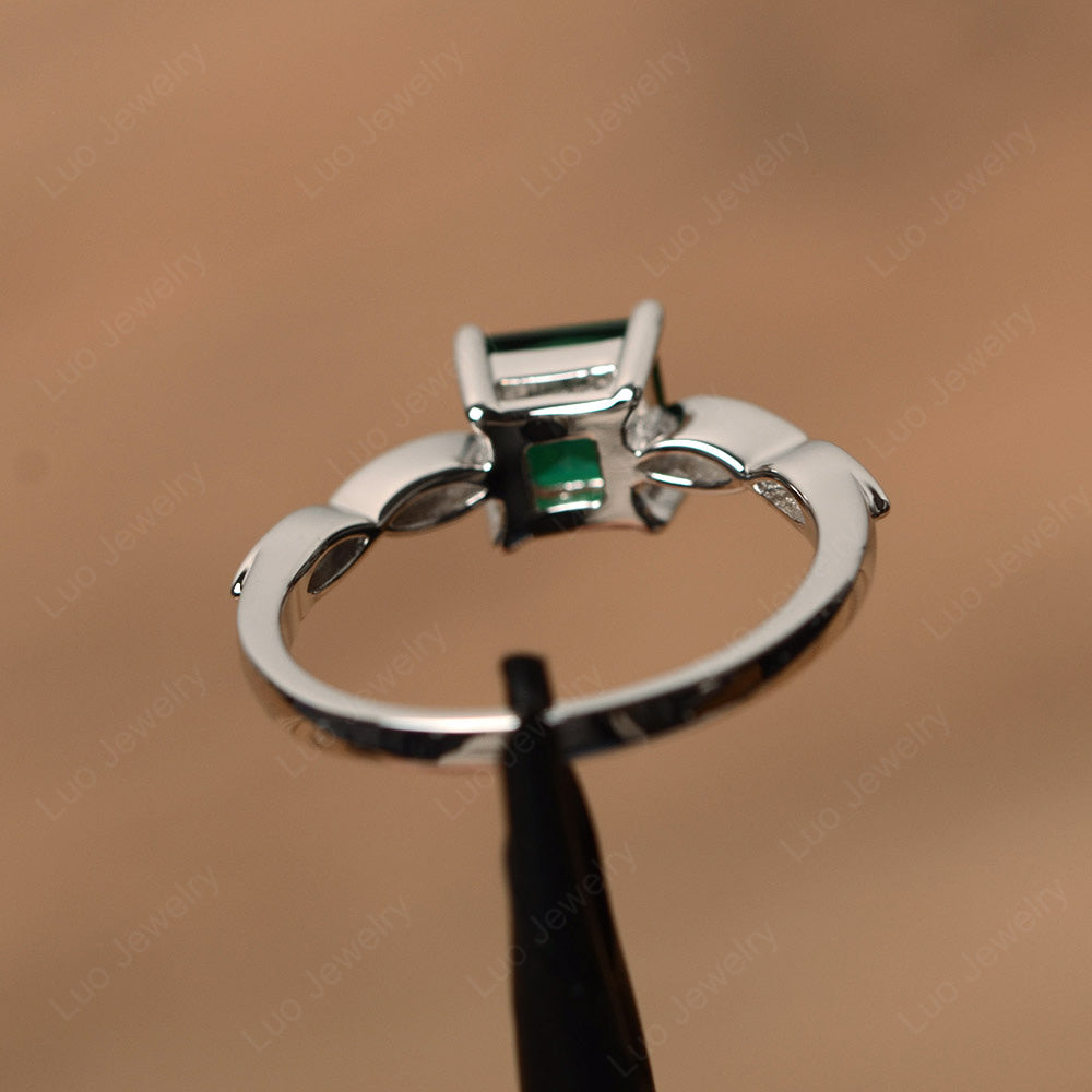 Princess Cut Lab Emerald Ring White Gold - LUO Jewelry