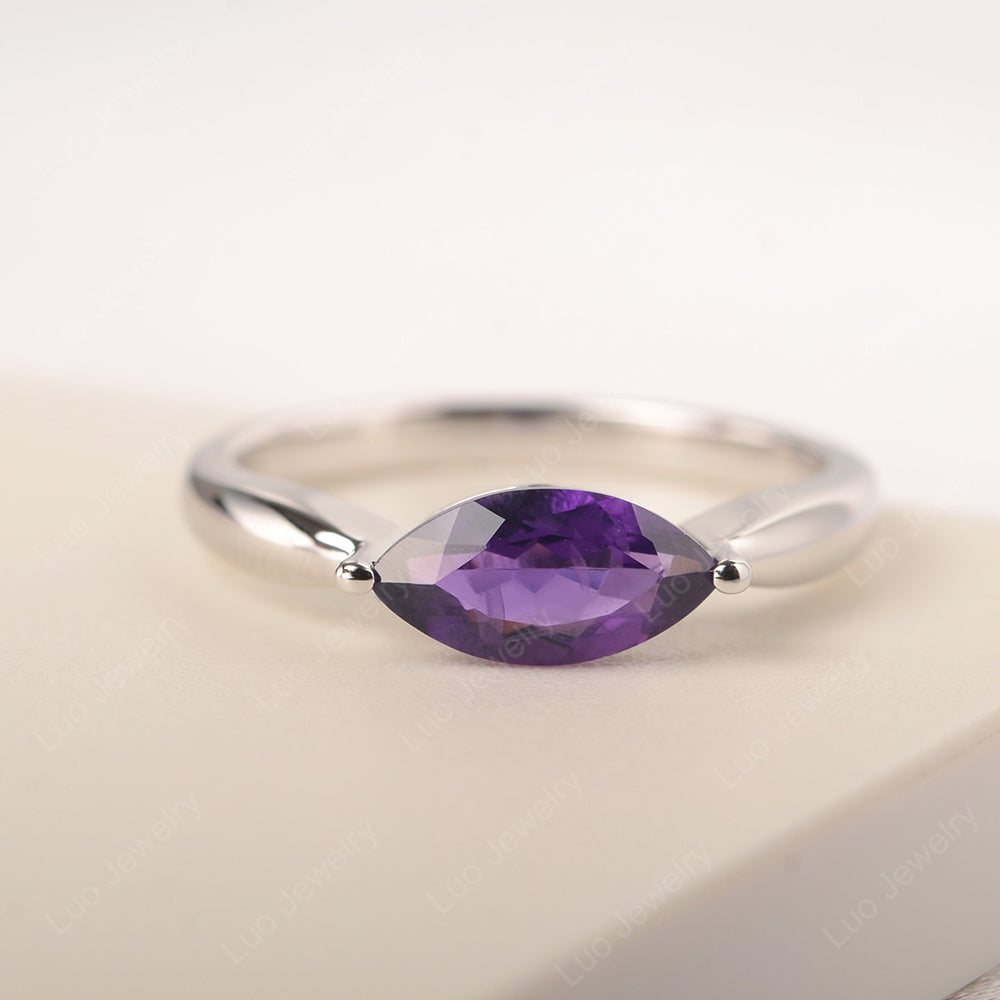 East West Marquise Cut Amethyst Solitaire Ring - LUO Jewelry