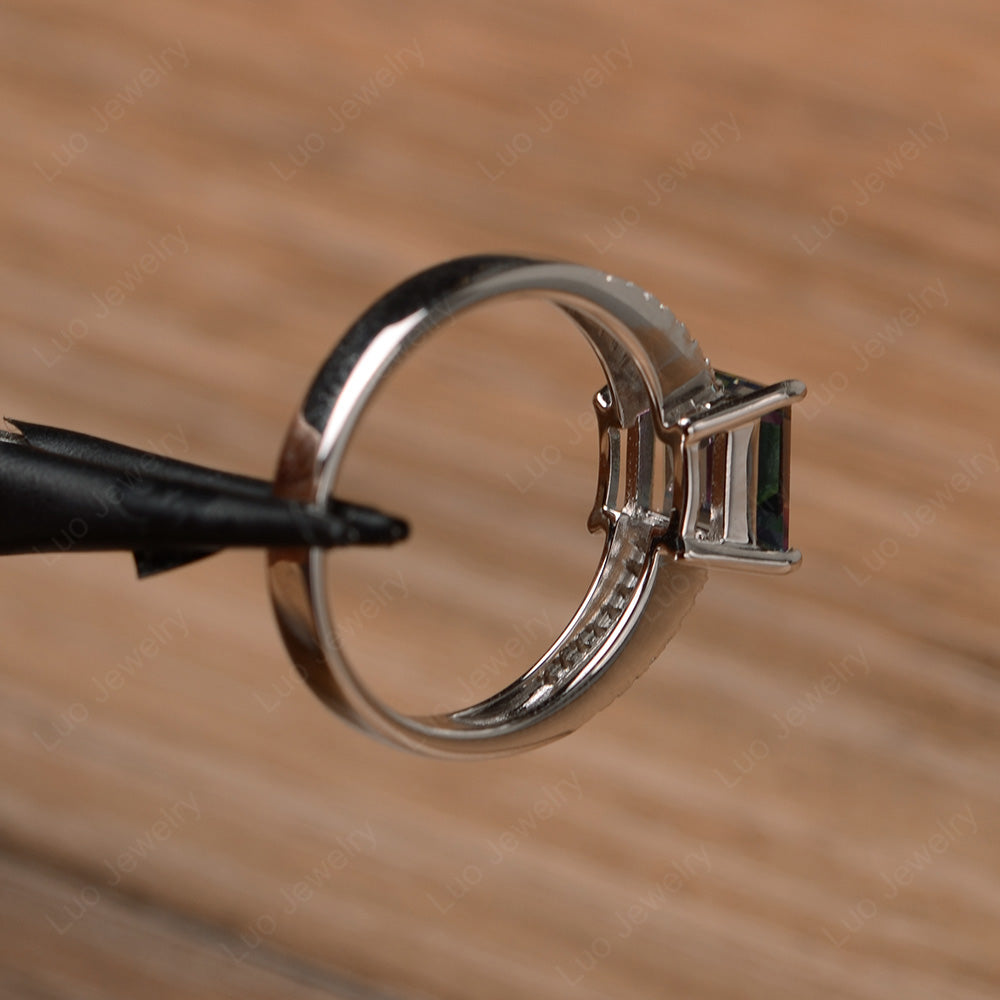 Double Band Square Cut Mystic Topaz Ring Silver - LUO Jewelry