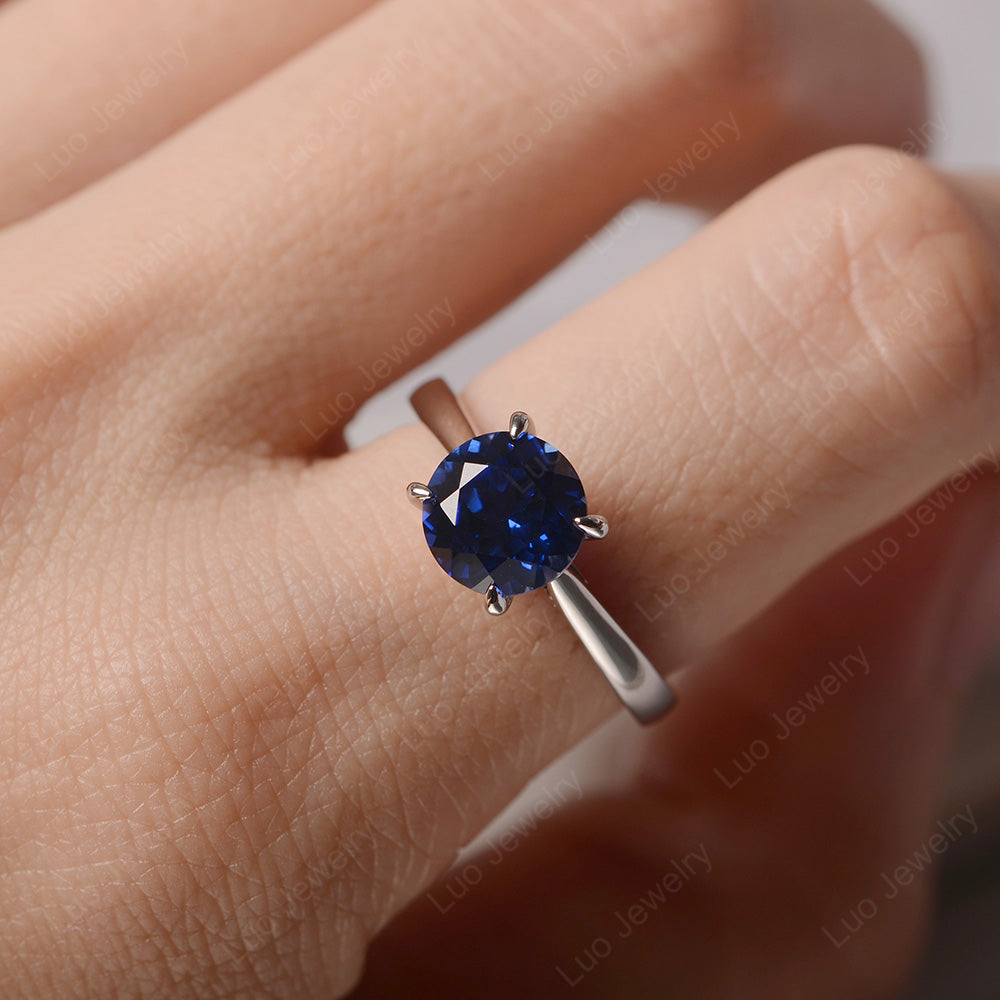 Lab Sapphire Cathedral Solitaire Engagement Ring - LUO Jewelry