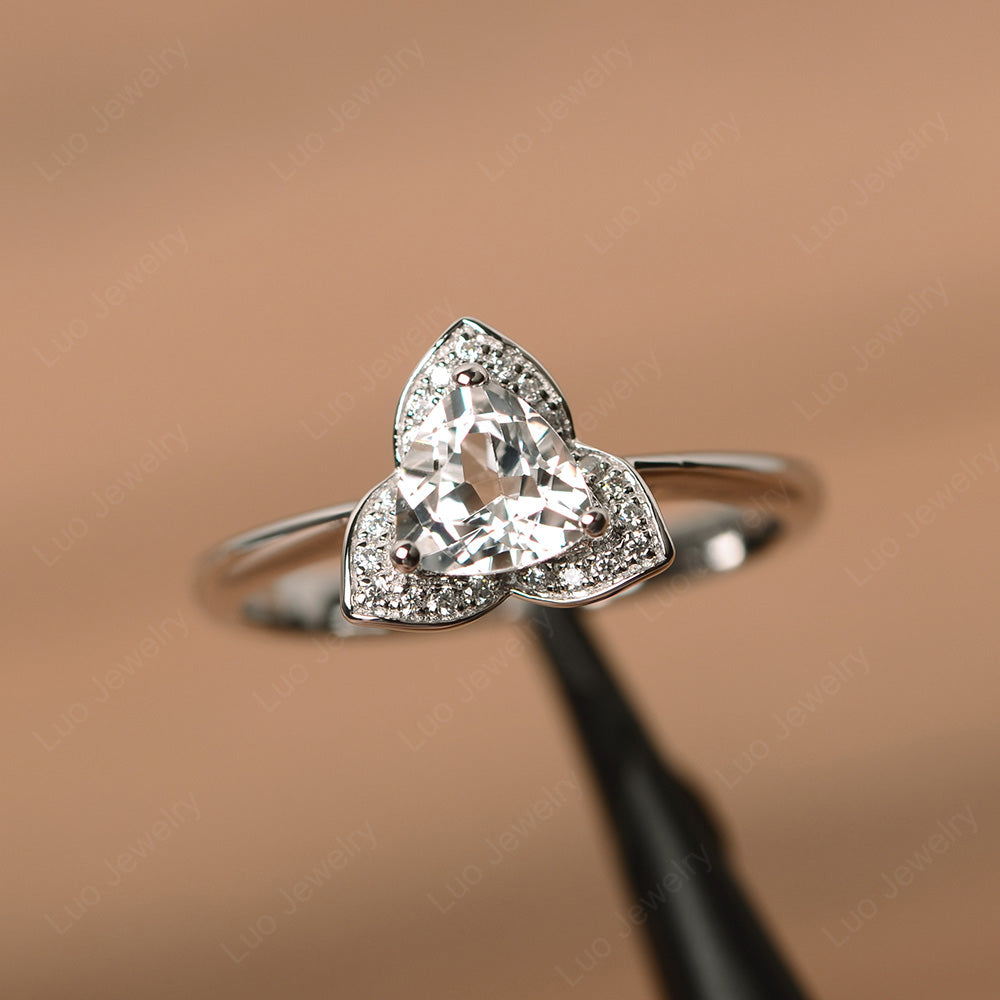 Trillion Cut White Topaz Flower Wedding Ring - LUO Jewelry