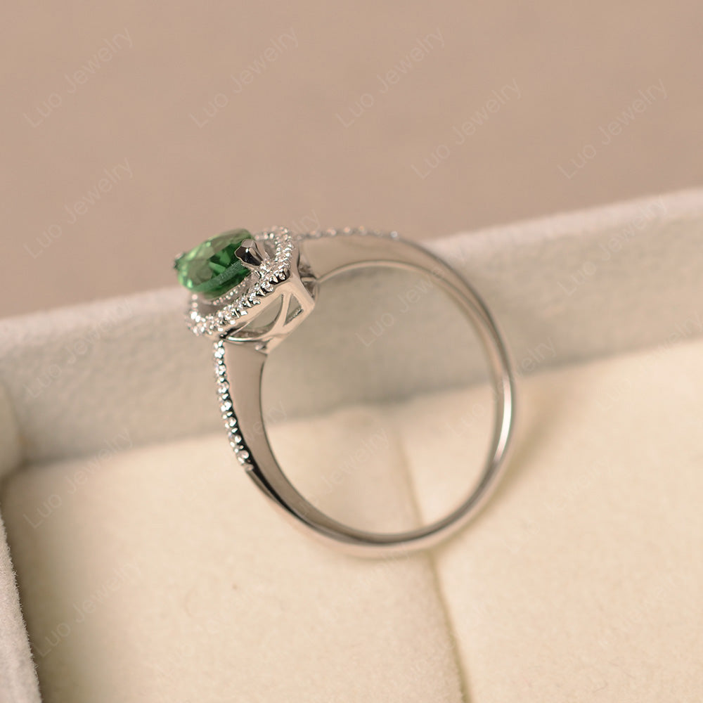 Green Sapphire Ring Marquise Cut Halo Wedding Ring - LUO Jewelry