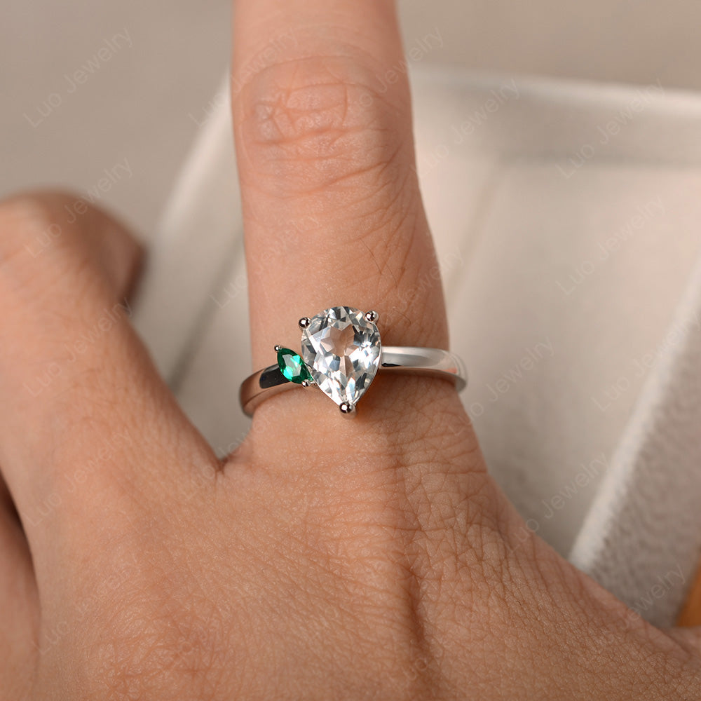 Unique Pear Shaped White Topaz Wedding Ring - LUO Jewelry