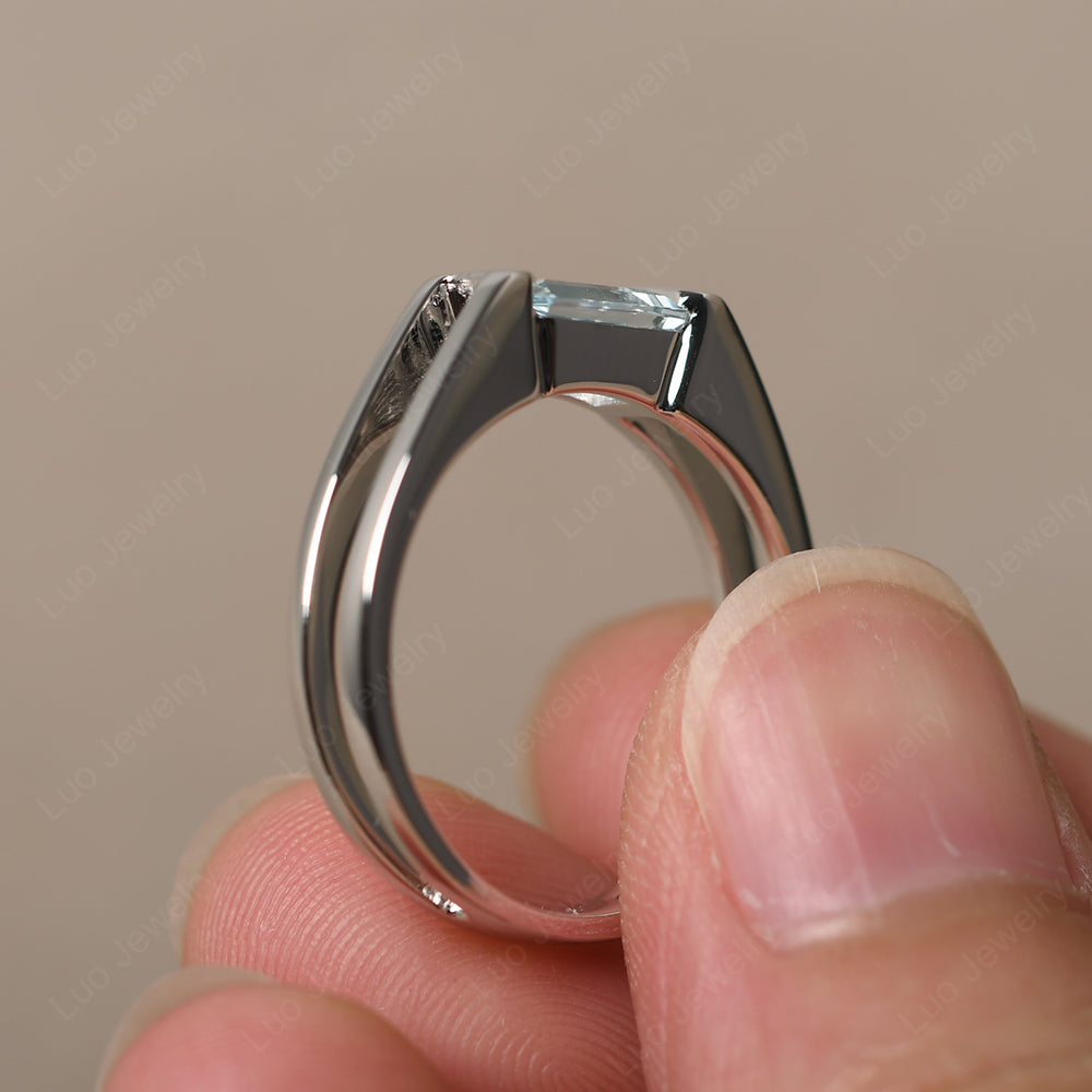 East West Aquamarine Solitaire Ring - LUO Jewelry