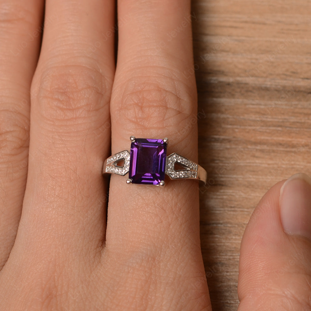 Emerald Cut Amethyst Wedding Ring White Gold - LUO Jewelry