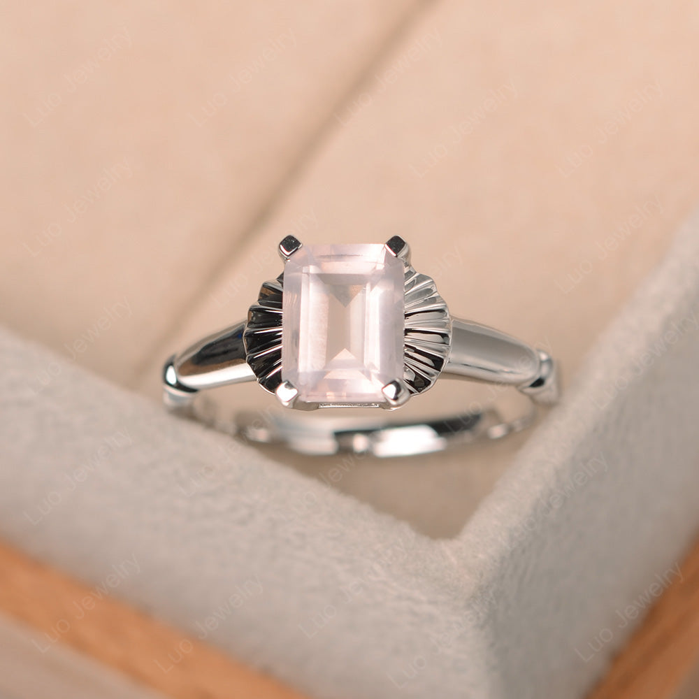 Vintage Emerald Cut Rose Quartz Solitaire Ring - LUO Jewelry