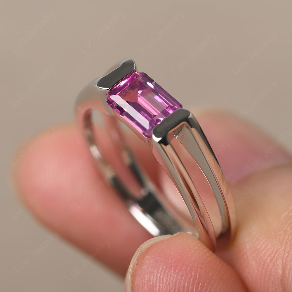 East West Pink Sapphire Solitaire Ring - LUO Jewelry