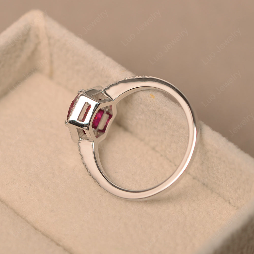Ruby Halo Hexagon Setting Engagement Ring - LUO Jewelry