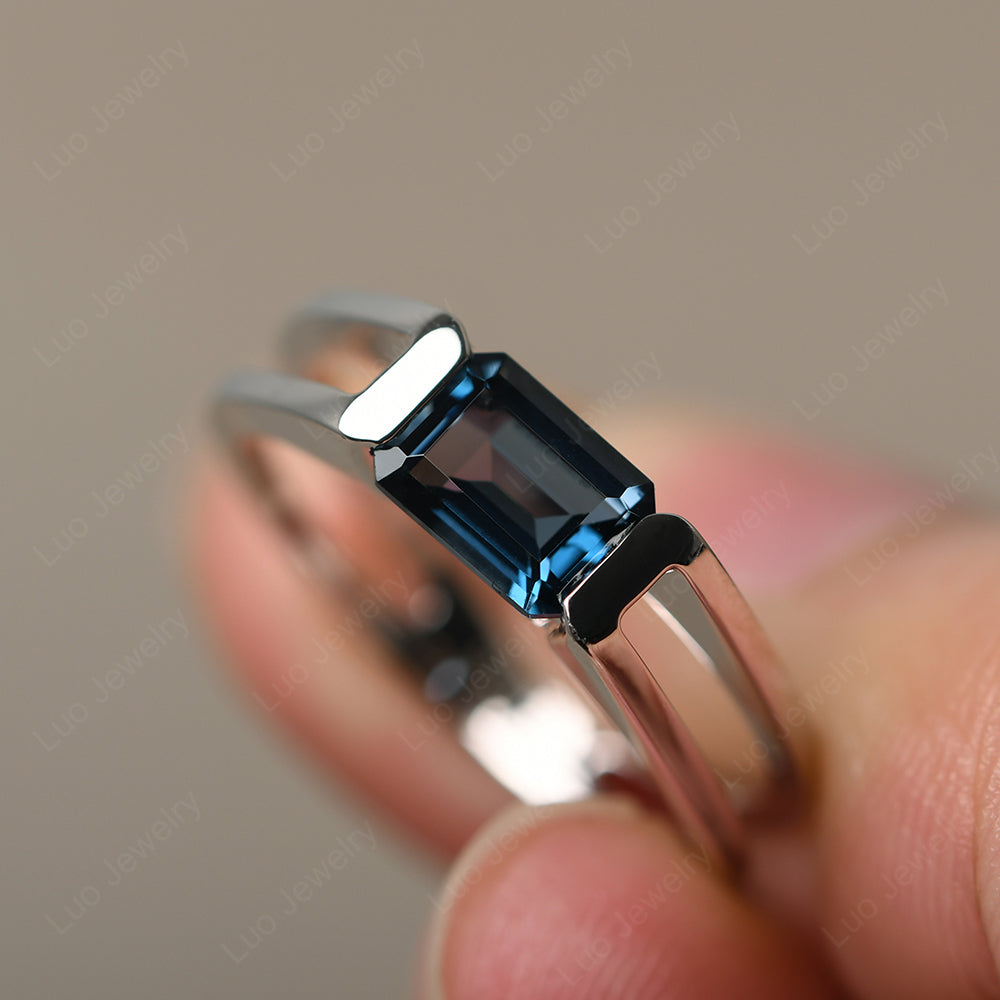 East West London Blue Topaz Solitaire Ring - LUO Jewelry