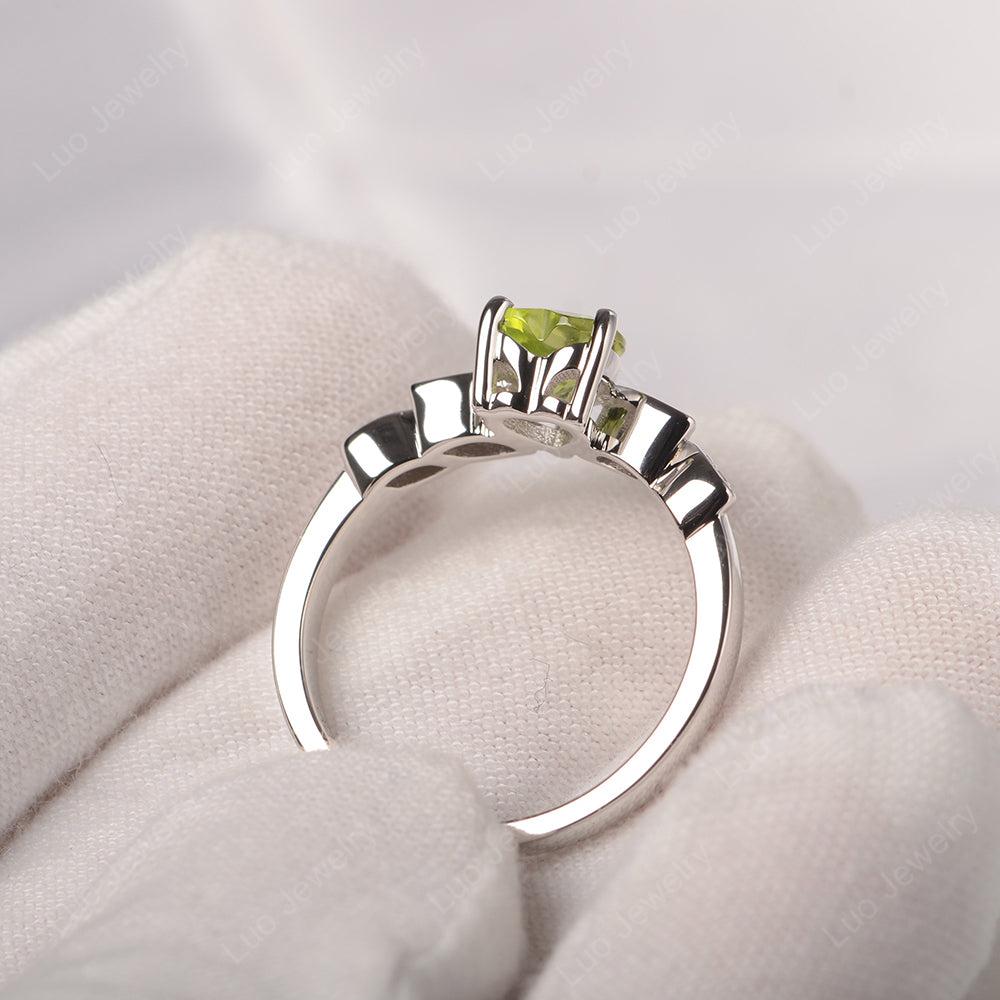 Vintage Heart Peridot Ring White Gold - LUO Jewelry