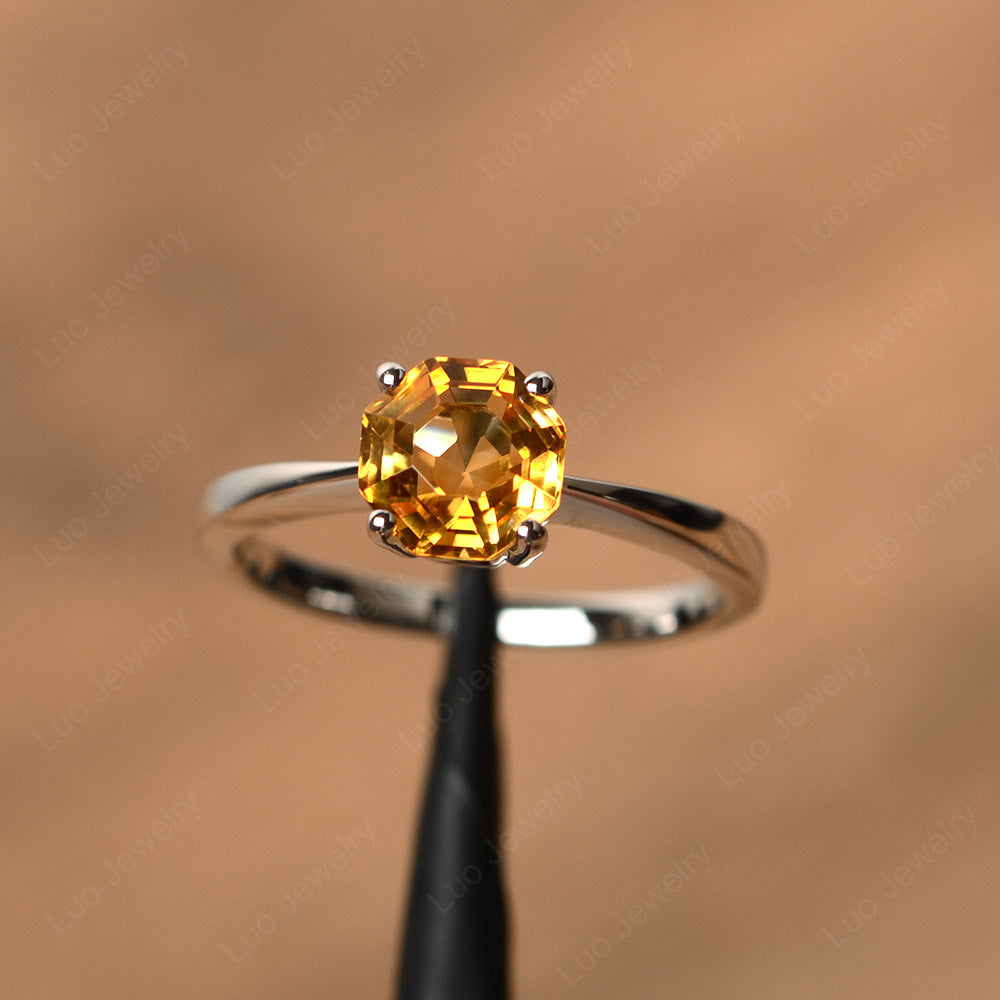 Octagon Cut Citrine Solitaire Ring White Gold - LUO Jewelry