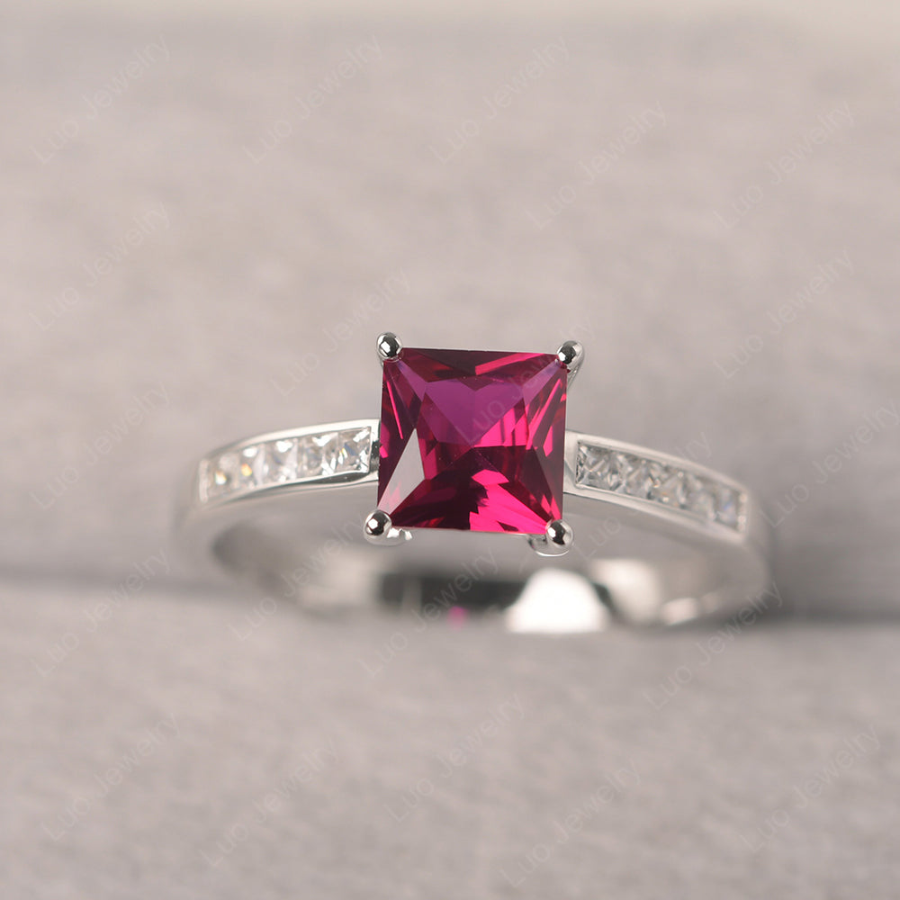 Ruby Wedding Rings Princess Cut Rose Gold - LUO Jewelry
