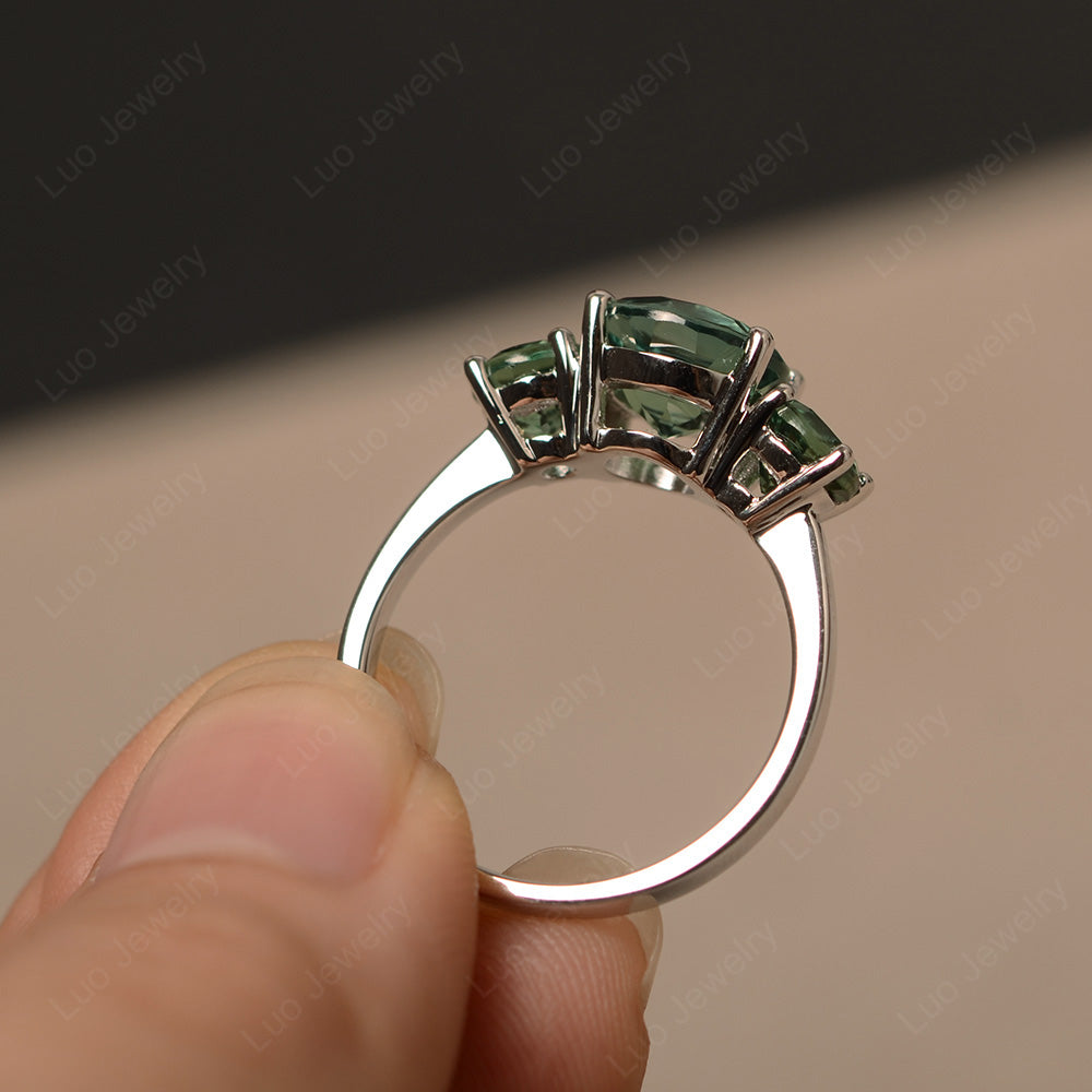 3 Stone Ring Green Sapphire Engagement Ring - LUO Jewelry