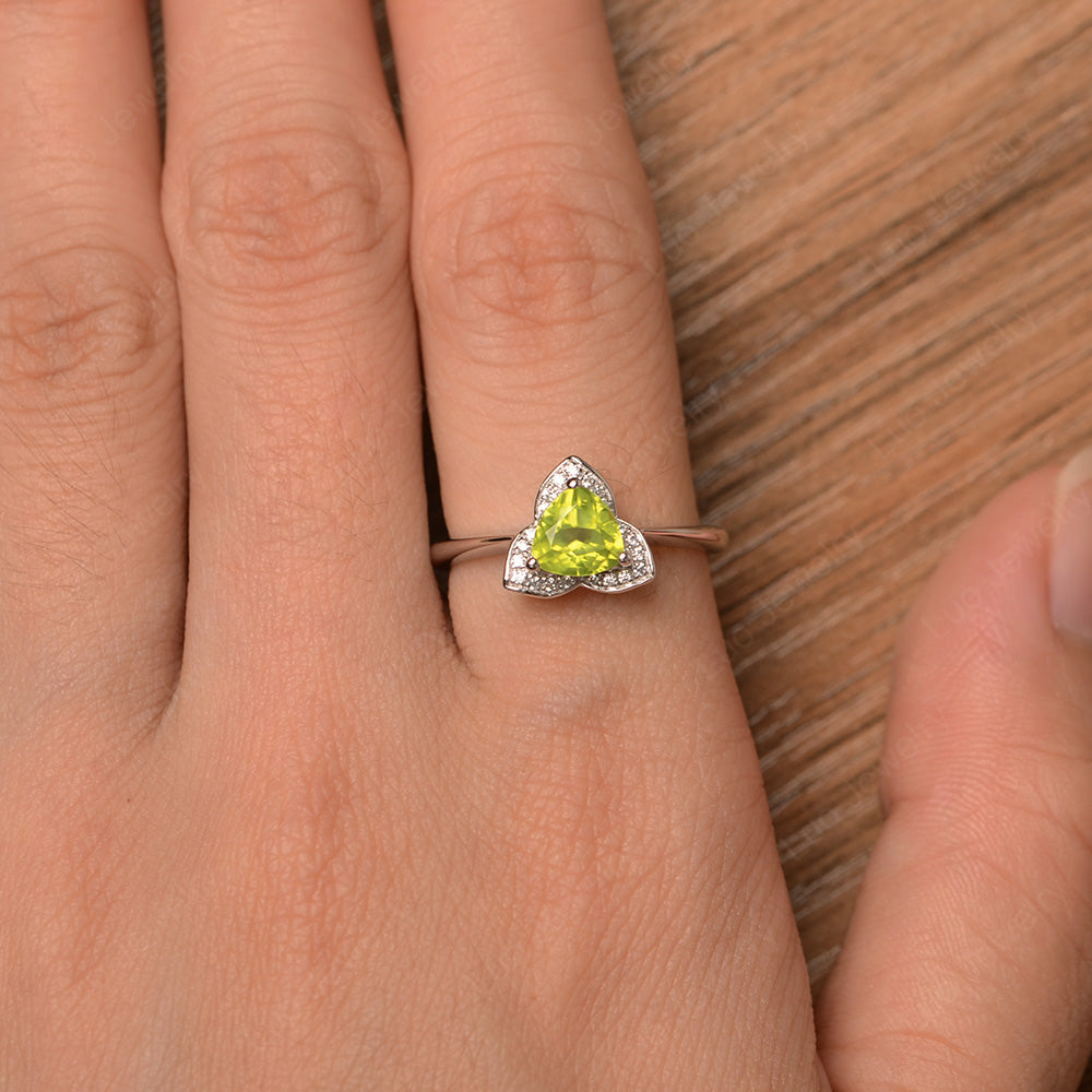 Trillion Cut Peridot Flower Wedding Ring - LUO Jewelry