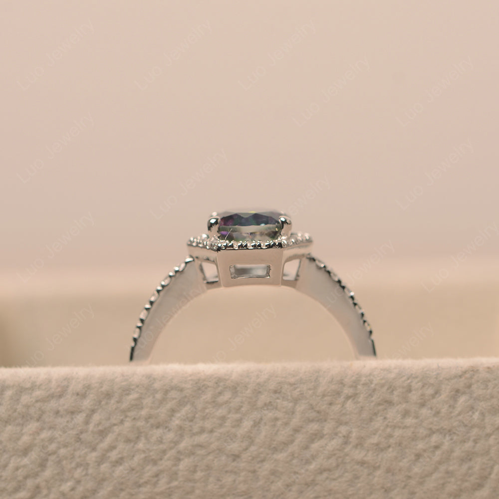 Mystic Topaz Halo Hexagon Setting Engagement Ring - LUO Jewelry