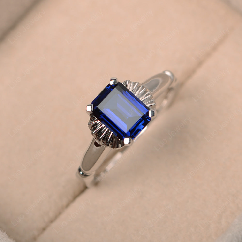 Vintage Emerald Cut Lab Sapphire Solitaire Ring - LUO Jewelry