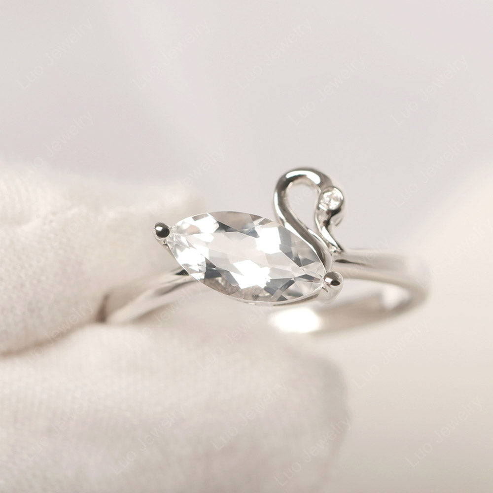 White Topaz Ring Swan Engagement Ring - LUO Jewelry