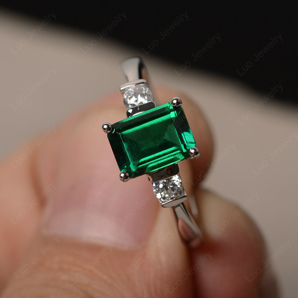 Emerald Cut Lab Emerald Wedding Ring Rose Gold - LUO Jewelry