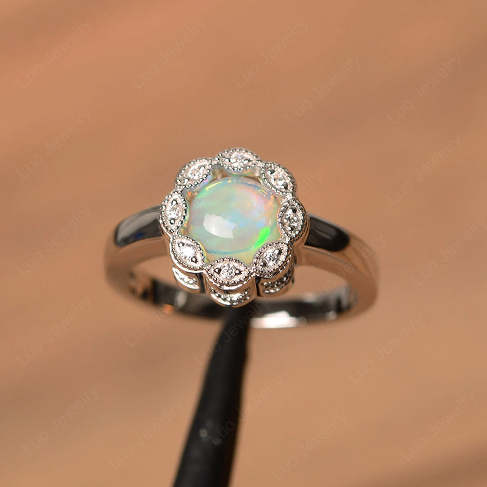 Vintage Opal Ring Halo Flower Ring - LUO Jewelry
