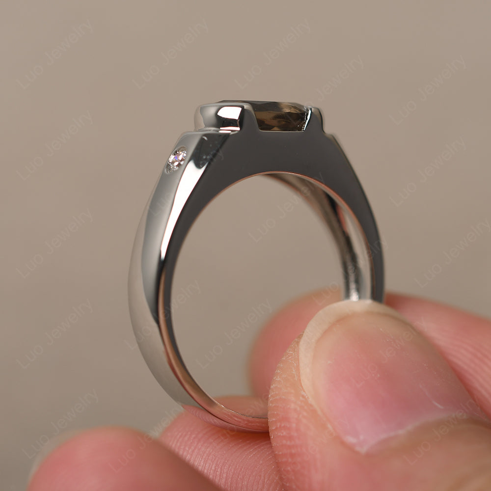 Smoky Quartz  Ring East West Oval Engagement Ring - LUO Jewelry