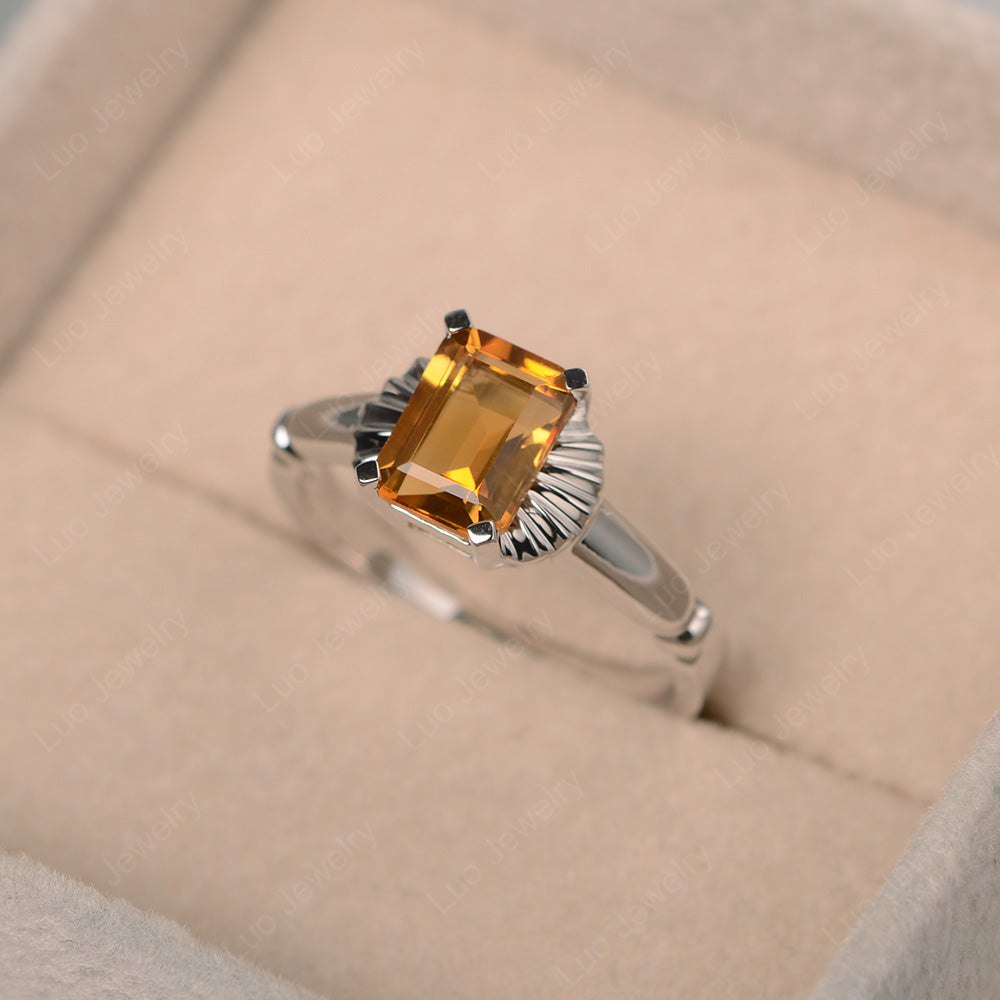Vintage Emerald Cut Citrine Solitaire Ring - LUO Jewelry