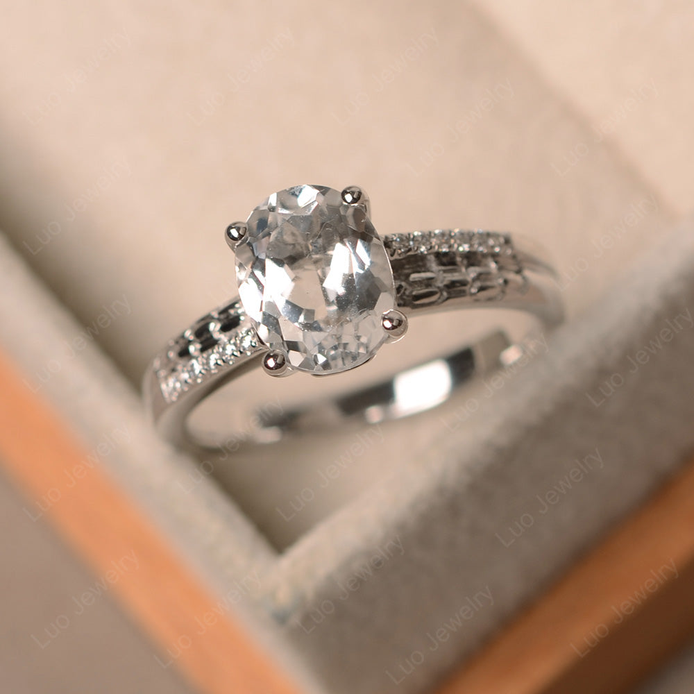 Oval Cut Vintage White Topaz Ring White Gold - LUO Jewelry