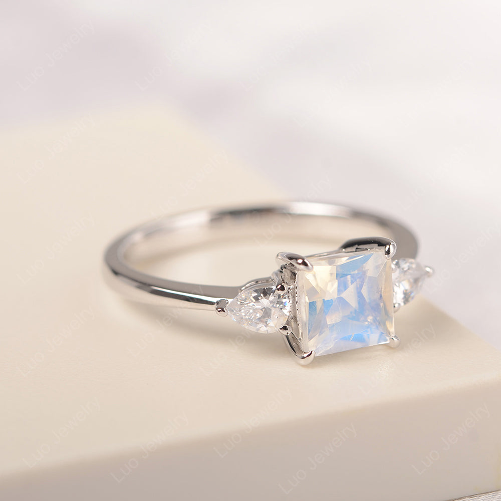 Princess Cut Moonstone Ring With Pear Side Stone - LUO Jewelry
