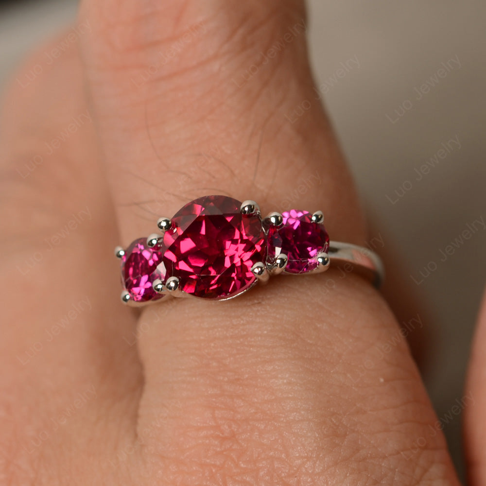 3 Stone Ring Ruby Engagement Ring - LUO Jewelry