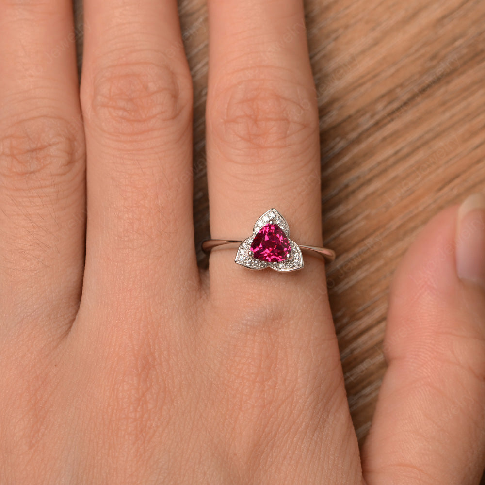 Trillion Cut Ruby Flower Wedding Ring - LUO Jewelry