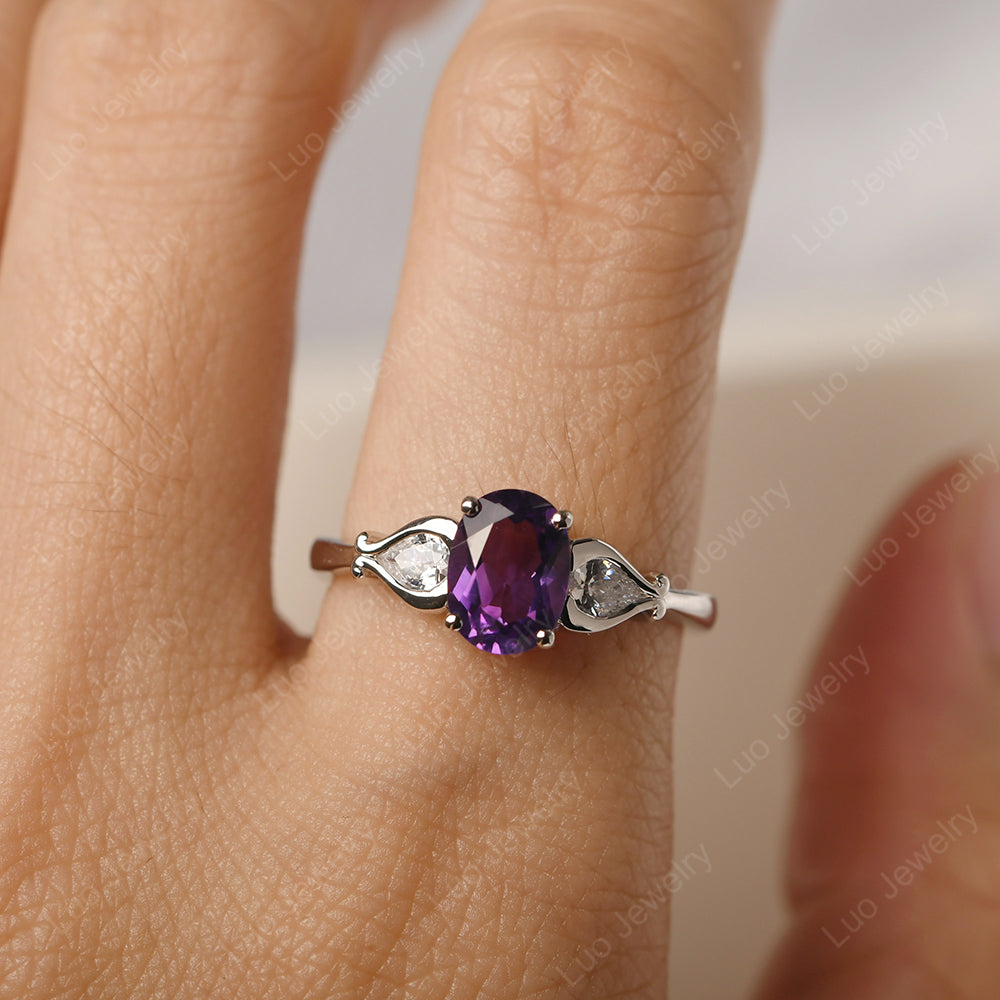 Vintage Amethyst Ring With Pear Side Stones - LUO Jewelry