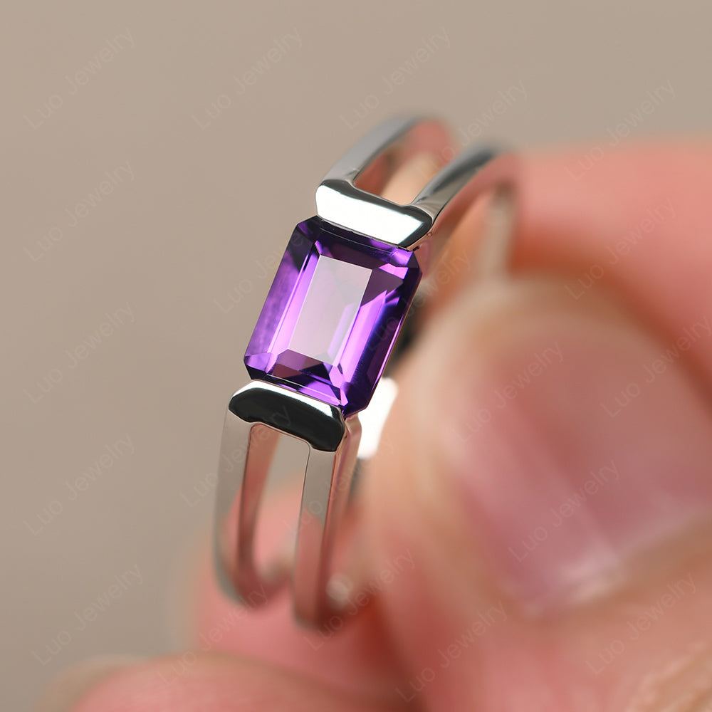 East West Amethyst Solitaire Ring - LUO Jewelry