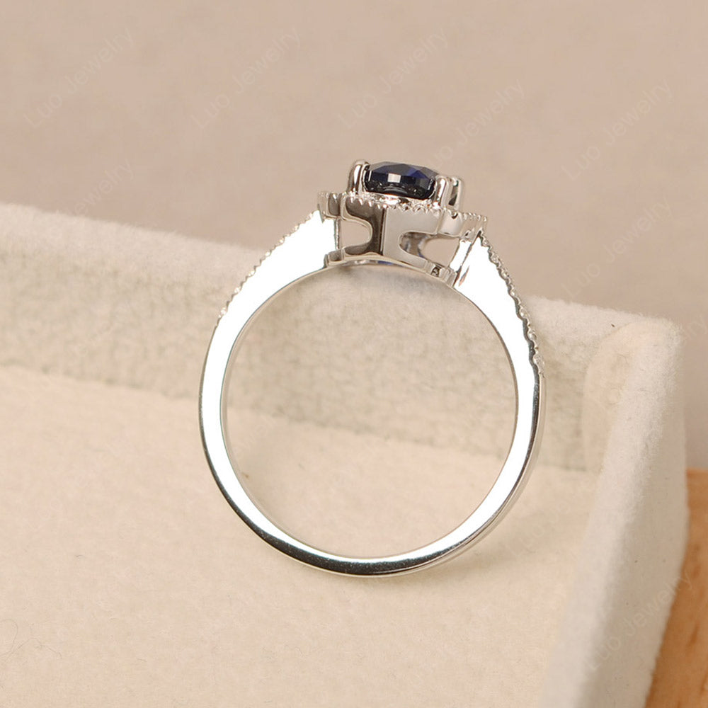 Lab Sapphire Ring Oval Cut Halo Engagement Ring - LUO Jewelry