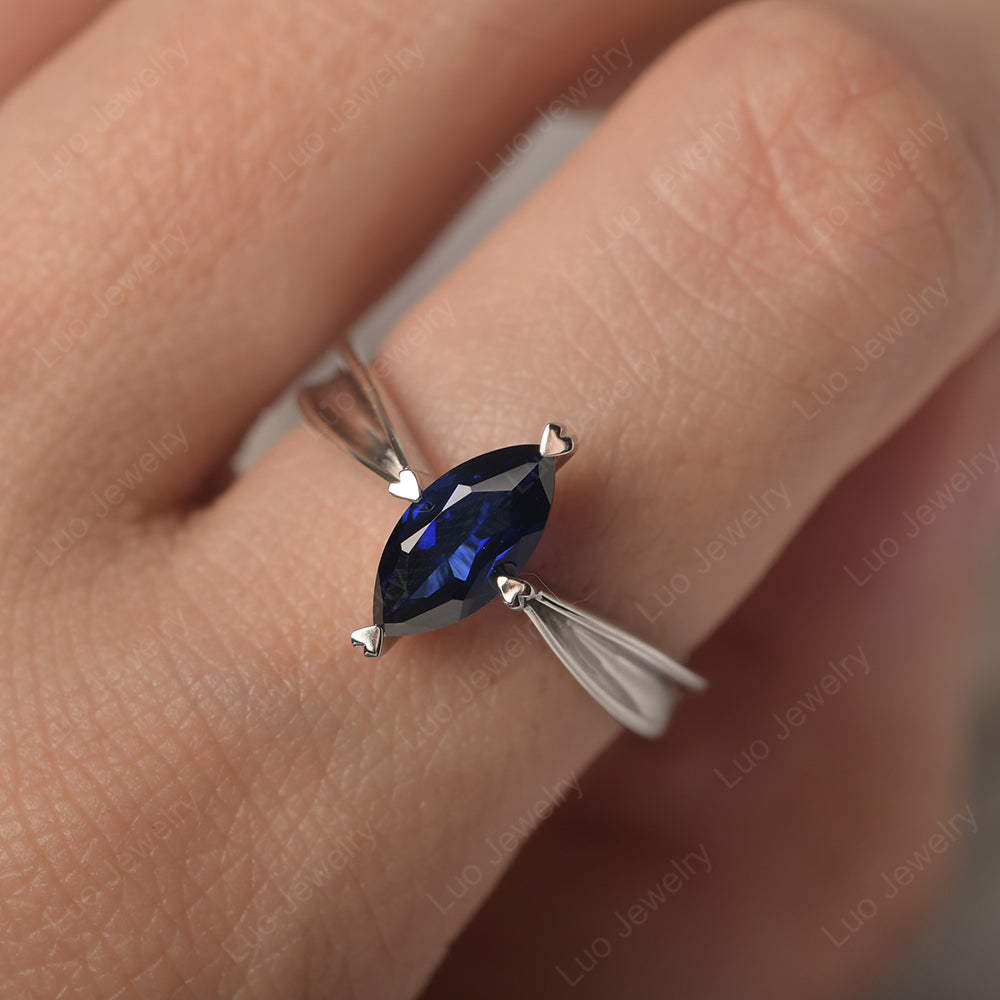 Lab Sapphire Wedding Ring Marquise Solitaire Ring - LUO Jewelry
