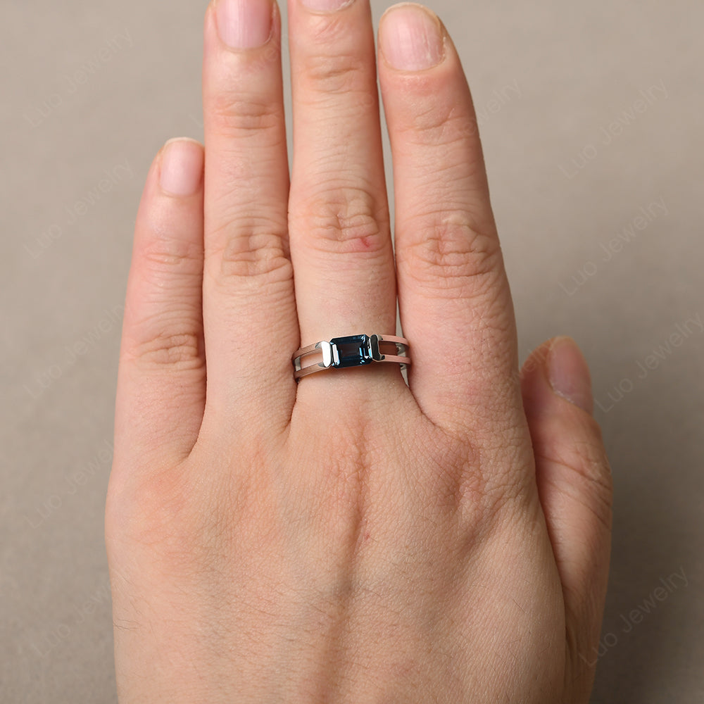 East West London Blue Topaz Solitaire Ring - LUO Jewelry