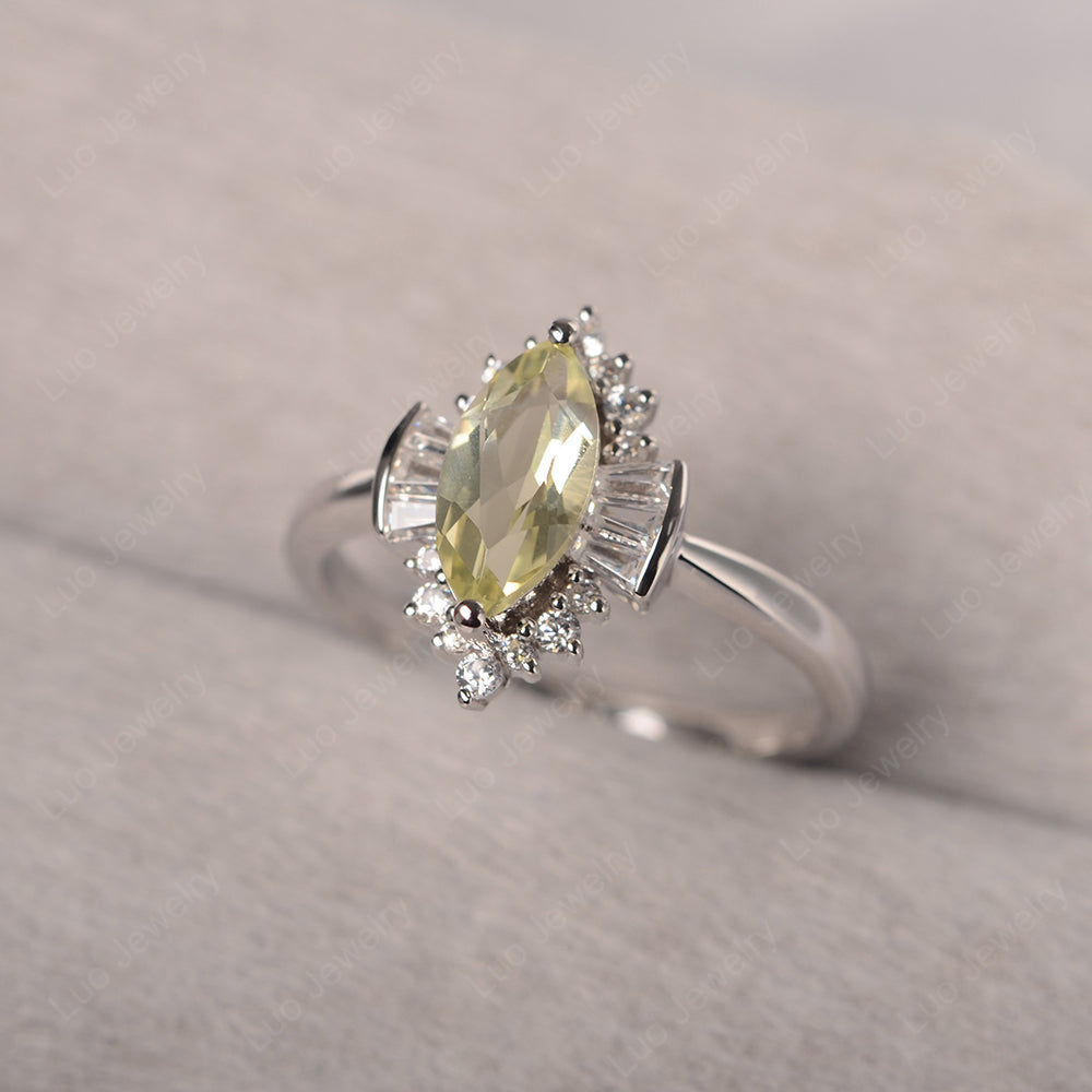 Marquise Lemon Quartz Engagement Ring White Gold - LUO Jewelry