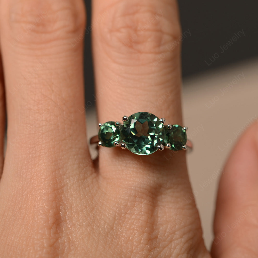 3 Stone Ring Green Sapphire Engagement Ring - LUO Jewelry