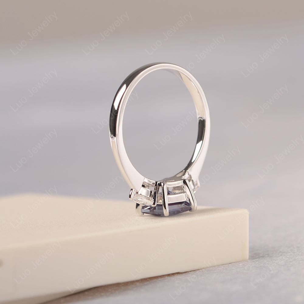 Princess Cut Alexandrite Ring With Pear Side Stone - LUO Jewelry