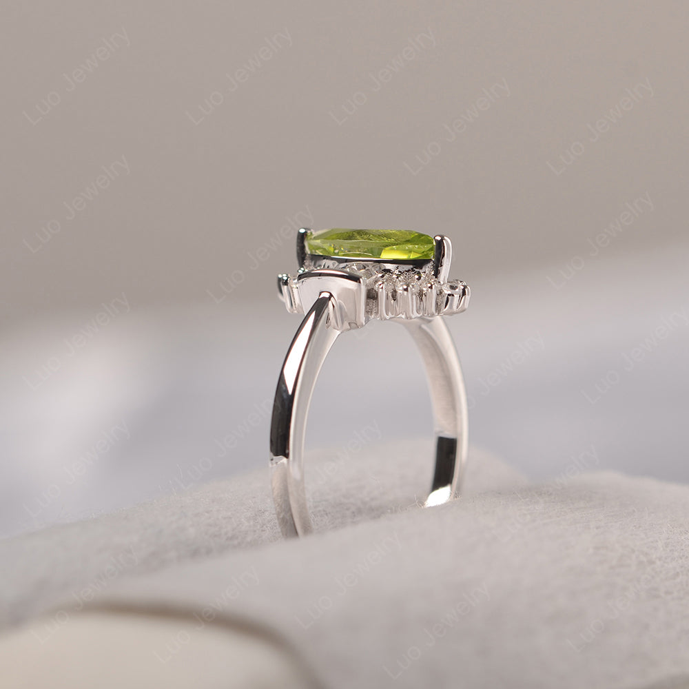 Marquise Peridot Engagement Ring White Gold - LUO Jewelry