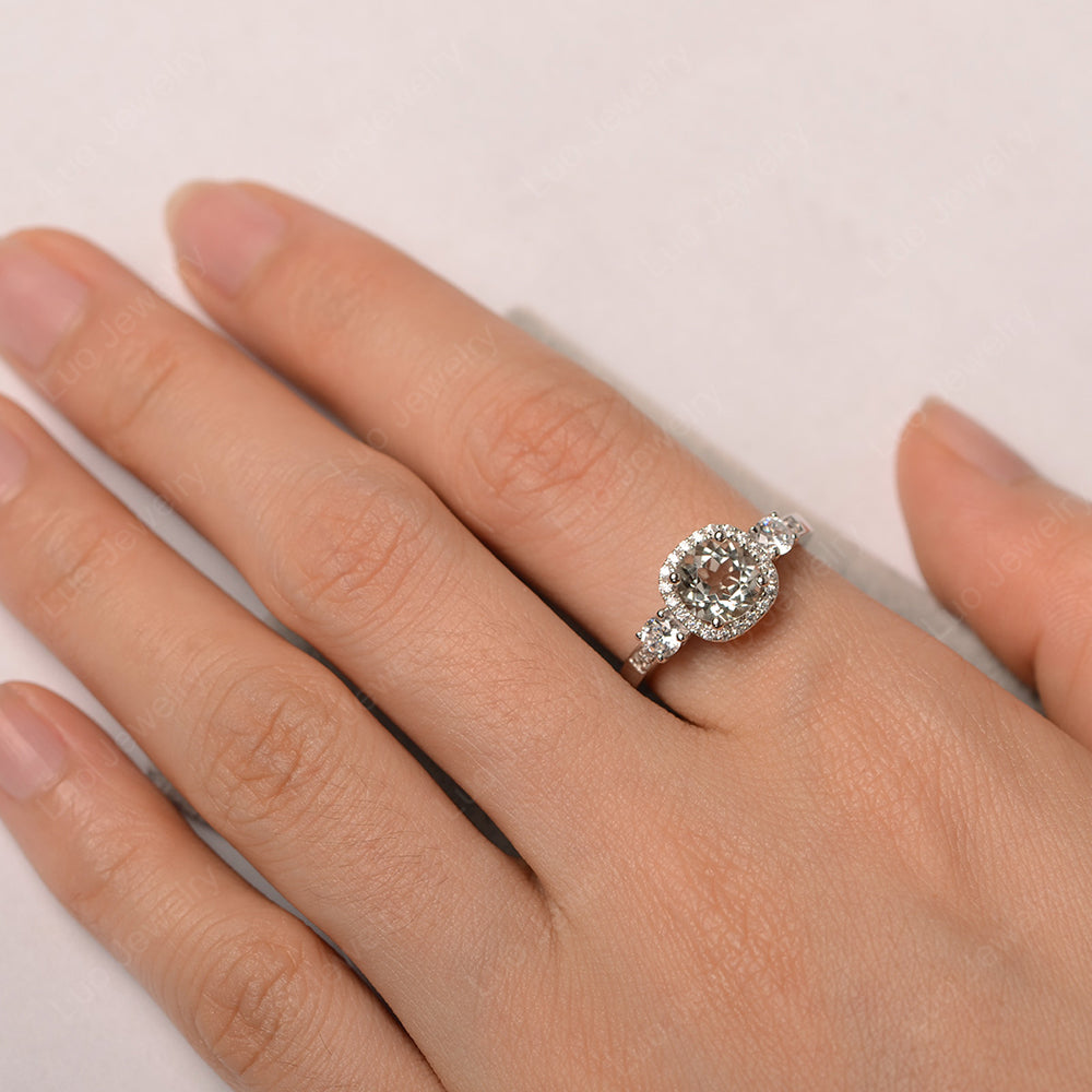 Brilliant Cut Green Amethyst Halo Wedding Ring Gold - LUO Jewelry