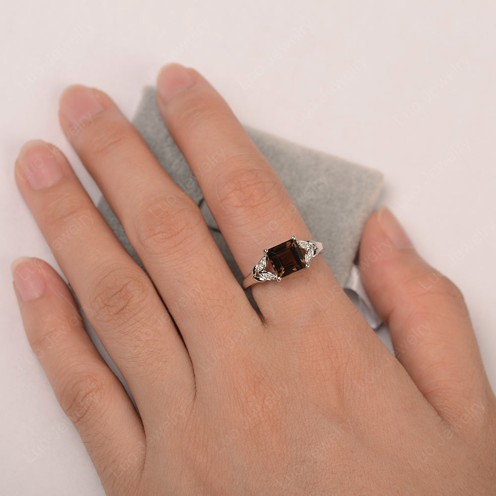 Square Cut Smoky Quartz Wedding Ring - LUO Jewelry