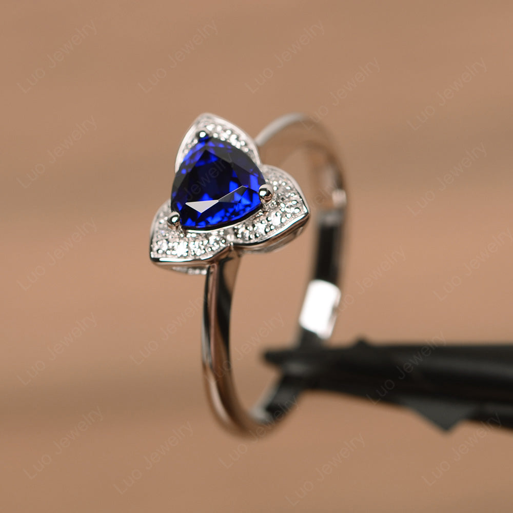 Trillion Cut Lab Sapphire Flower Wedding Ring - LUO Jewelry