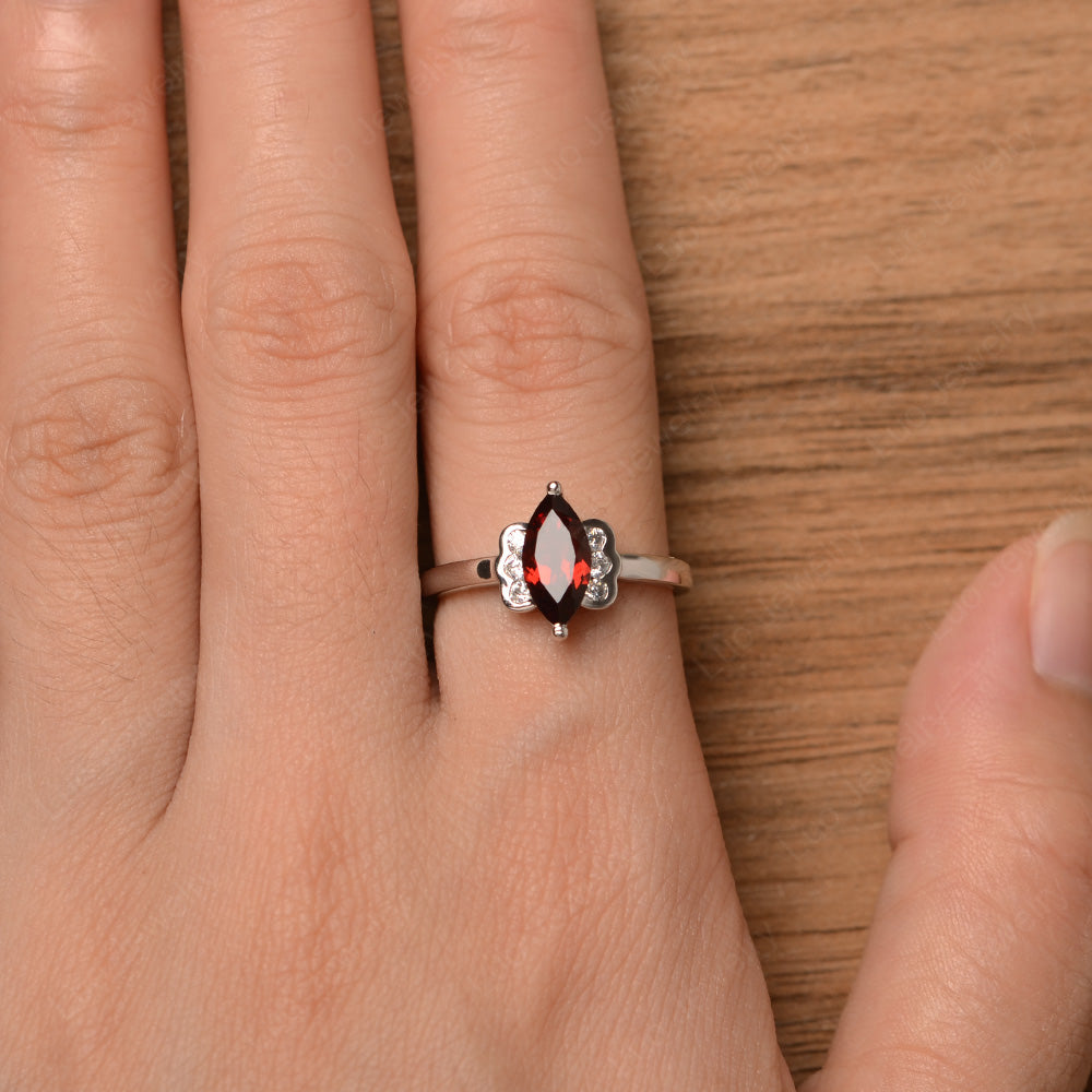 Unique Marquise Cut Garnet Wedding Ring - LUO Jewelry